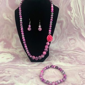 Pink marble style handmade jewelry set